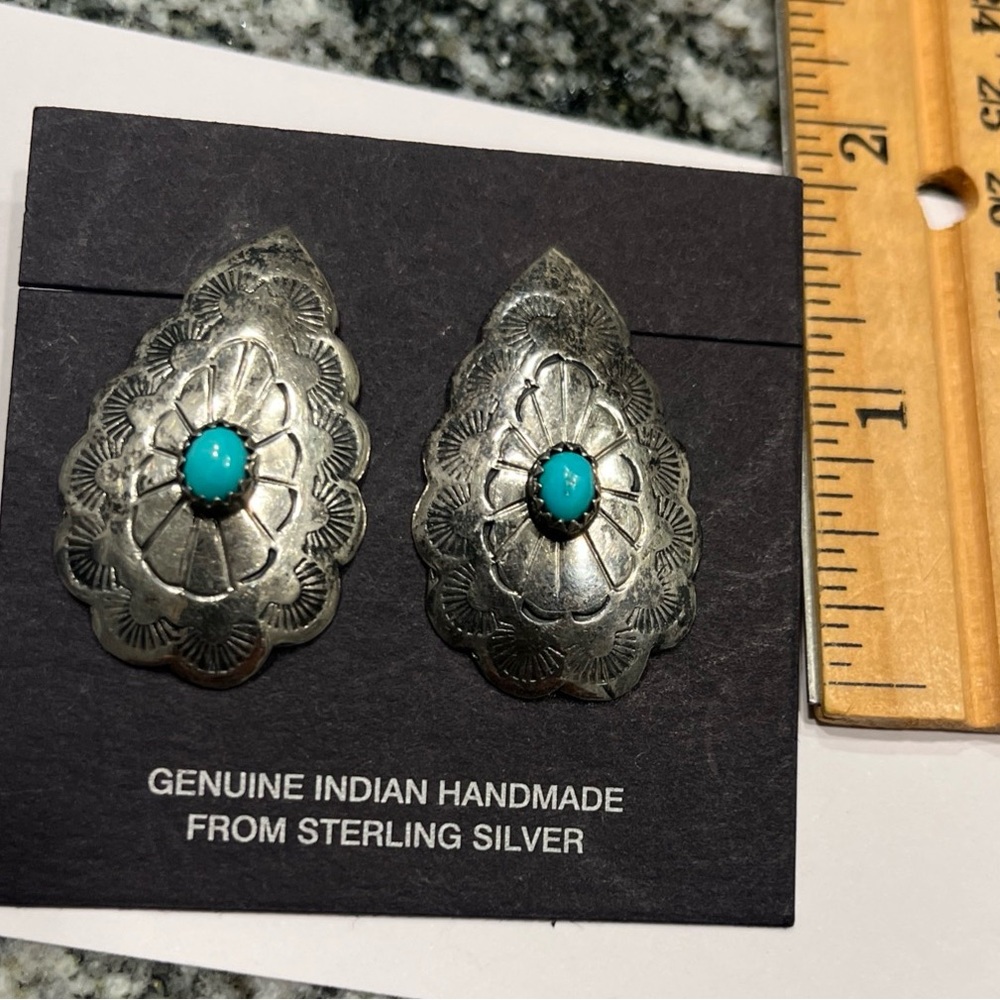 Genuine Indian Handmade From Sterling Silver Turquoise Earrings
